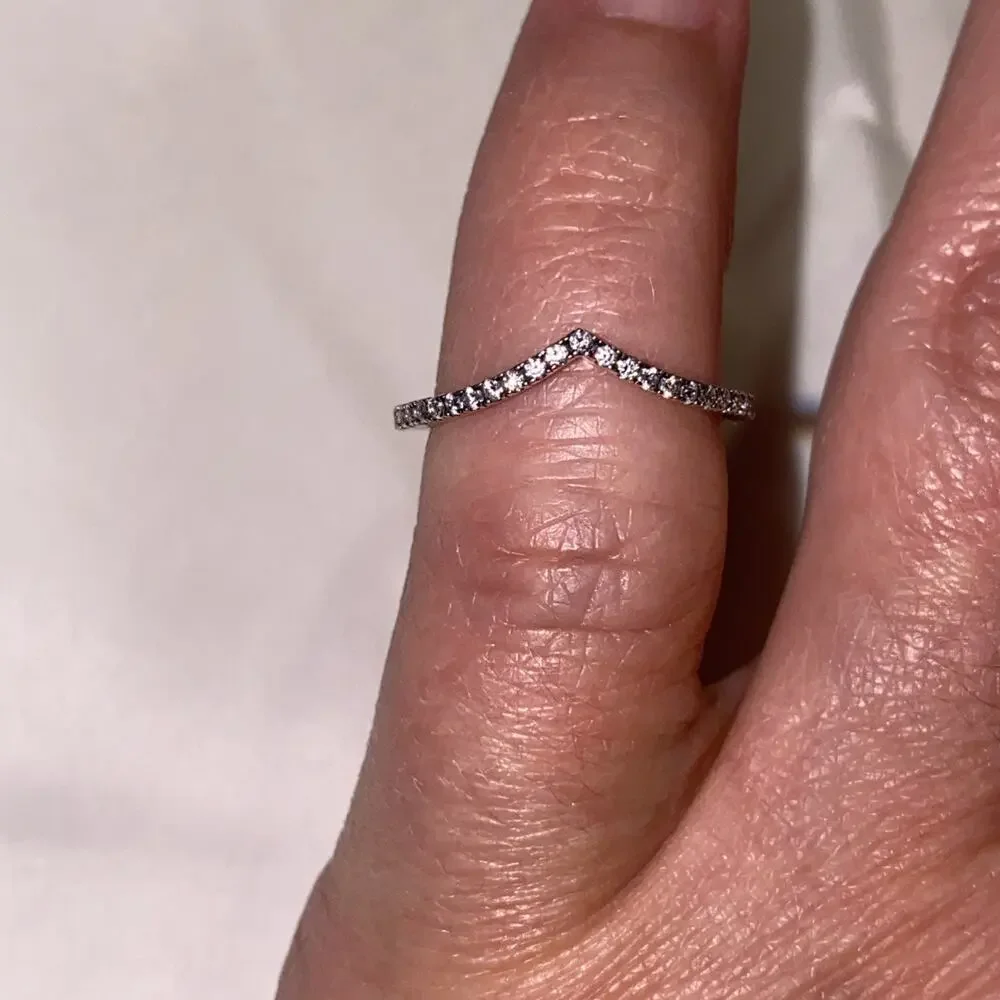 Authentic Pandora Silver 925 Beaded Wishbone Stacking Ring #186315 Sz. 5.5